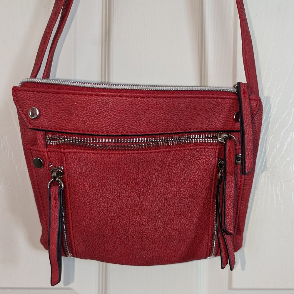 Dressbarn Roz & Ali crossbody shoulder bag purse dark orange coral red pockets!